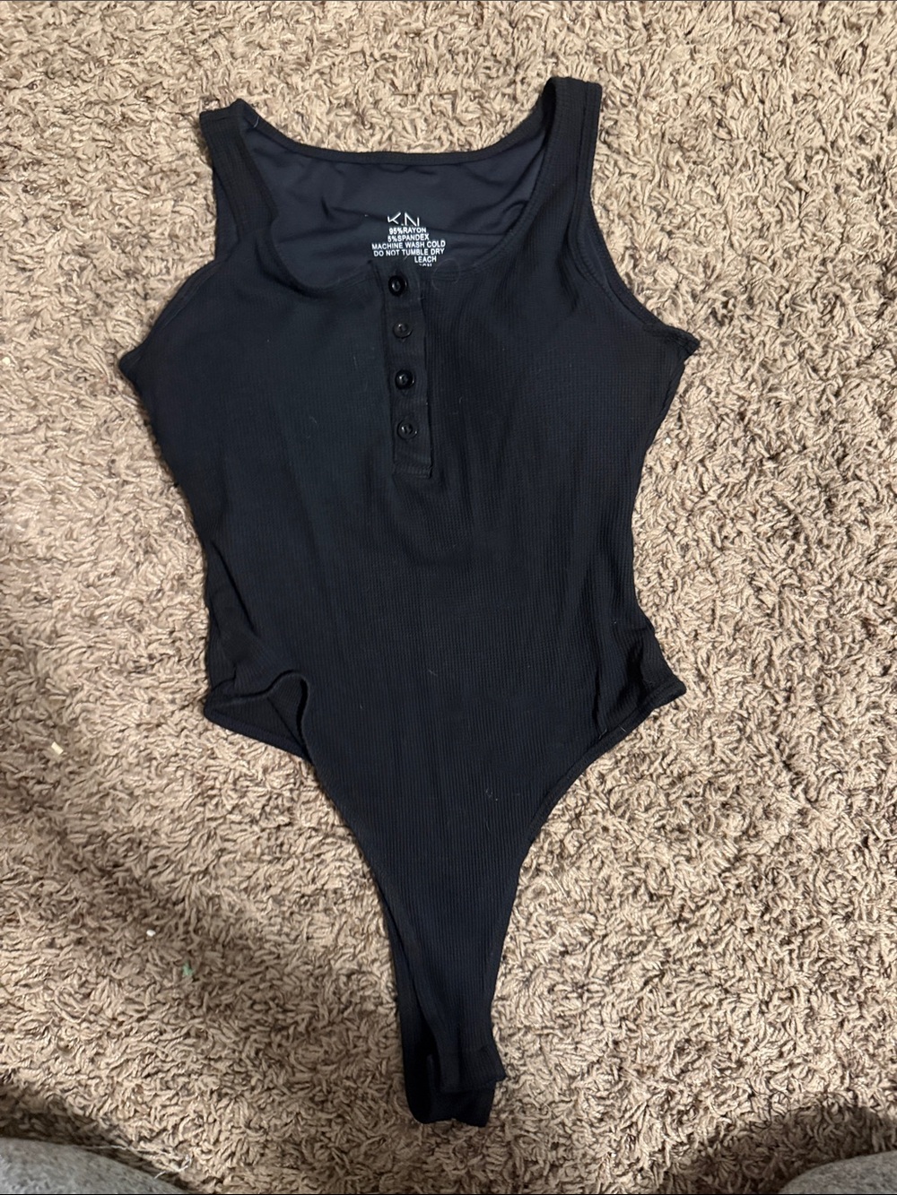 Klassy Network Black Ribbed Button-Front Tank Bodysuit